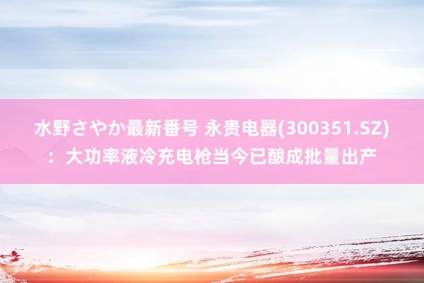 水野さやか最新番号 永贵电器(300351.SZ)：大功率液冷充电枪当今已酿成批量出产