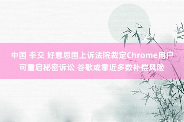 中国 拳交 好意思国上诉法院裁定Chrome用户可重启秘密诉讼 谷歌或靠近多数补偿风险